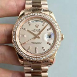 Replica Rolex Day-Date 40 228235 40MM KW Rose Gold & Diamonds Cream Dial Swiss 3255