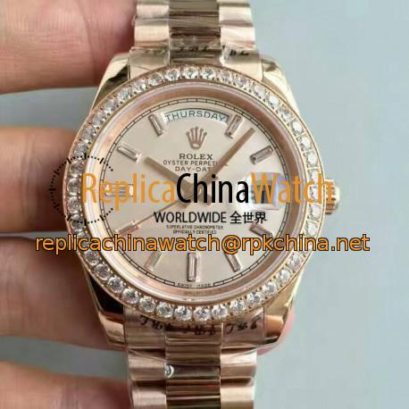 Replica Rolex Day-Date 40 228235 40MM KW Rose Gold & Diamonds Cream Dial Swiss 3255