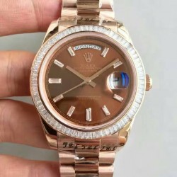 Replica Rolex Day-Date 40 228235 40MM KW Rose Gold & Diamonds Chocolate Dial Swiss 3255