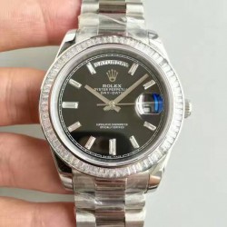 Replica Rolex Day-Date 40 228396TBR 40MM KW Stainless Steel & Diamonds Black Dial Swiss 3255