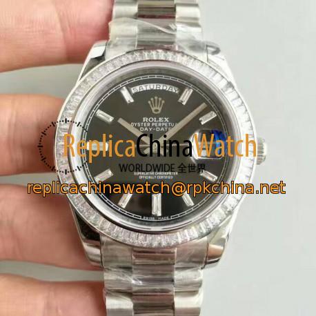 Replica Rolex Day-Date 40 228396TBR 40MM KW Stainless Steel & Diamonds Black Dial Swiss 3255