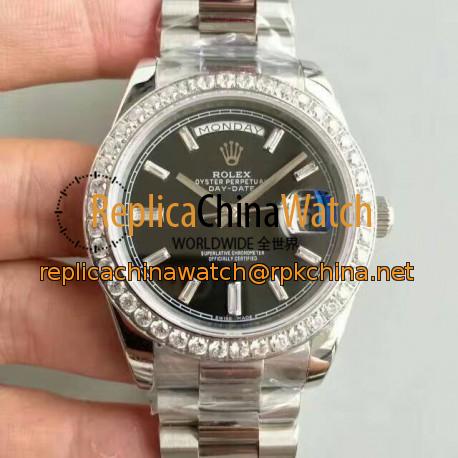 Replica Rolex Day-Date 40 228349RBR 40MM KW Stainless Steel & Diamonds Black Dial Swiss 3255