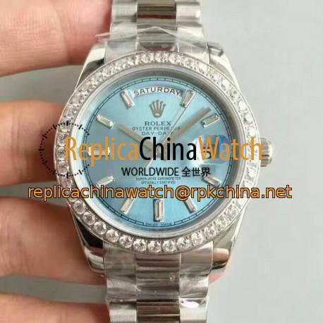 Replica Rolex Day-Date 40 228396TBR 40MM KW Stainless Steel & Diamonds Blue Dial Swiss 3255