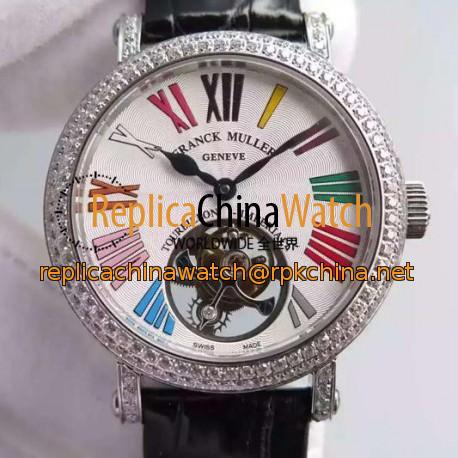 Replica Franck Muller Color Dreams Tourbillon Imperial Stainless Steel & Diamonds White Roman Numbers Dial Swiss Tourbillon