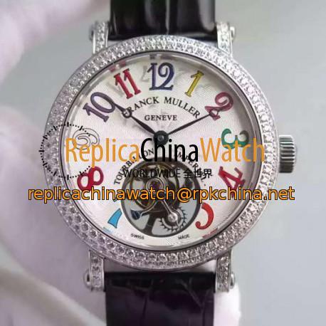 Replica Franck Muller Color Dreams Tourbillon Imperial Stainless Steel & Diamonds White Arabian Numbers Dial Swiss Tourbillon