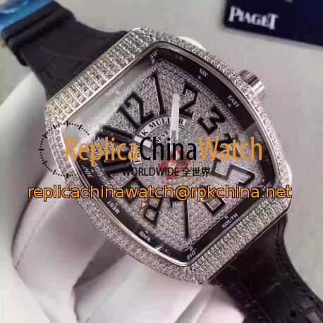 Replica Franck Muller Vanguard V 45 SC DT  Stainless Steel & Diamonds Diamonds Dial Swiss 2824-2