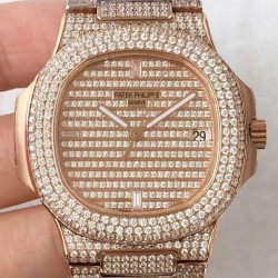 Replica Patek Philippe Nautilus Jumbo 5719/1G-001 DM Rose Gold & Diamonds Diamonds Dial Swiss 324SC