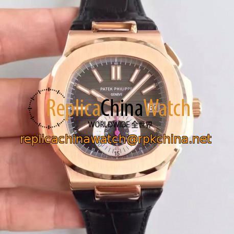 Replica Patek Philippe Nautilus Chronograph 5980R JF Rose Gold Black Dial Swiss CH28-520C