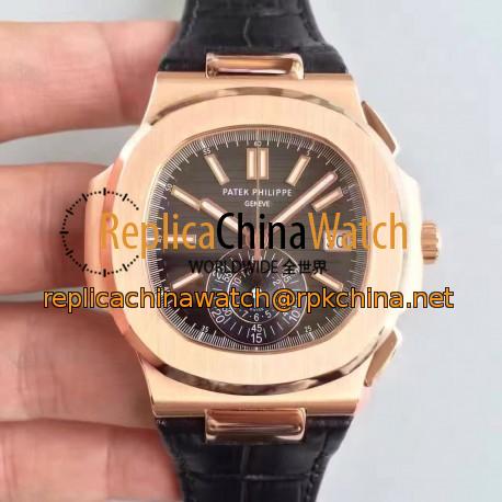 Replica Patek Philippe Nautilus Chronograph 5980R JF Rose Gold Black Dial Swiss CH28-520C