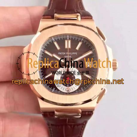 Replica Patek Philippe Nautilus Chronograph 5980R JF Rose Gold Brown Dial Swiss CH28-520C