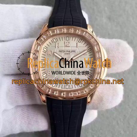 Replica Patek Philippe Aquanaut Ladies 5069R MK Rose Gold & Diamonds Gold Dial Swiss 324SC