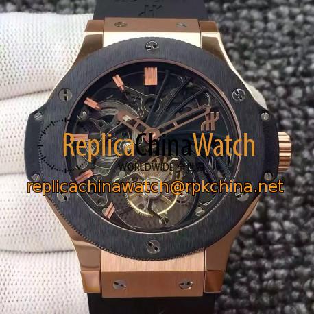 Replica Hublot Big Bang Skeleton Tourbillon Rose Gold & Ceramic Skeleton Dial Swiss Tourbillon