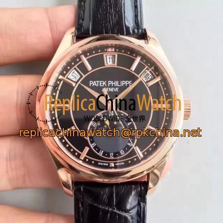 Replica Patek Philippe Annual Calendar 5205R-010 Rose Gold Black Dial Swiss 324SQALU 24H/206