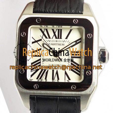 Replica Cartier Santos 100 Midsize Stainless Steel White Dial Swiss 2836-2