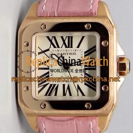 Replica Cartier Santos 100 Midsize Rose Gold White Dial Swiss 2836-2