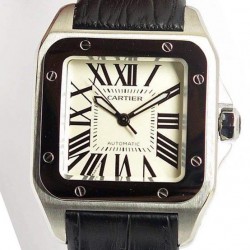 Replica Cartier Santos 100 Mens Stainless Steel White Dial Swiss 2836-2