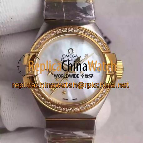 Replica Omega Constellation Ladies 123.25.27.20.05.001 27MM EF Stainless Steel & Yellow Gold Mother Of Pearl Dial Swiss 8520