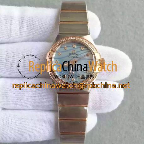 Replica Omega Constellation Ladies 123.25.27.20.57.003 27MM EF Stainless Steel & Rose Gold Blue & Diamonds Dial Swiss 8520