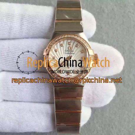 Replica Omega Constellation Ladies 123.25.27.20.58.001 27MM EF Stainless Steel & Rose Gold White & Diamonds Dial Swiss 8520