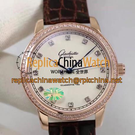 Replica Glashutte Original Senator Excellence 1-36-01-02-05-01 GF Rose Gold & Diamonds White & Diamonds Dial Swiss Calibre 36-01