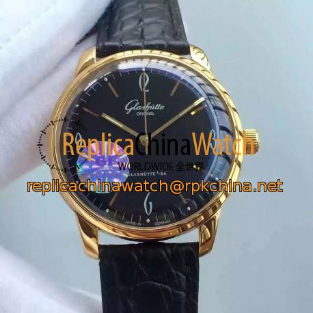 Replica Glashutte Senator Sixties 39-52-01-01-04 GF Rose Gold Black Dial Swiss Caliber 39-52