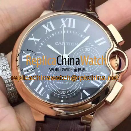 Replica Cartier Ballon Bleu Chronograph Rose Gold Black Dial Swiss 7750