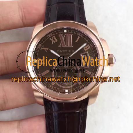 Replica Calibre De Cartier W7100040 42MM TF Rose Gold Chocolate Dial Swiss 1904MC