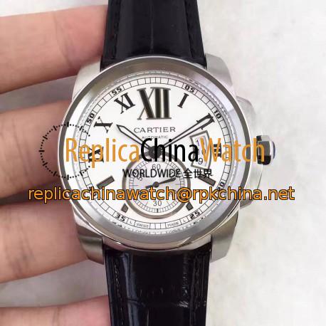 Replica Calibre De Cartier W7100037 42MM TF Stainless Steel White Dial Swiss 1904MC