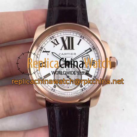 Replica Calibre De Cartier W7100009 42MM TF Rose Gold White Dial Swiss 1904MC