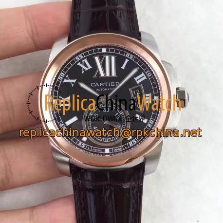 Replica Calibre De Cartier W7100039 42MM TF Stainless Steel & Rose Gold Black Dial Swiss 1904MC