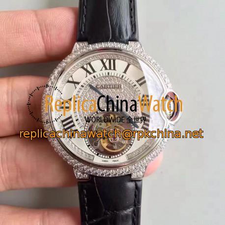 Replica Ballon Bleu De Cartier Flying Tourbillon HPI00716 39MM TF Stainless Steel & Diamonds Diamonds Dial Swiss 9452MC