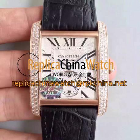 Replica Cartier Tank MC WGTA0014 JF Rose Gold & Diamonds White & Black Dial Swiss 1904MC