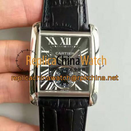 Replica Cartier Tank MC W5330004 JF Stainless Steel Black Dial Swiss 1904MC