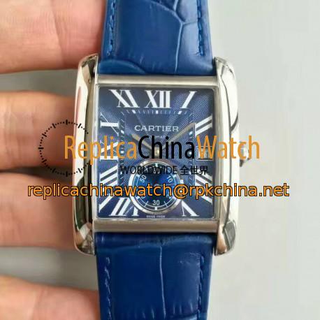 Replica Cartier Tank MC WSTA0010 JF Stainless Steel Blue Dial Swiss 1904MC