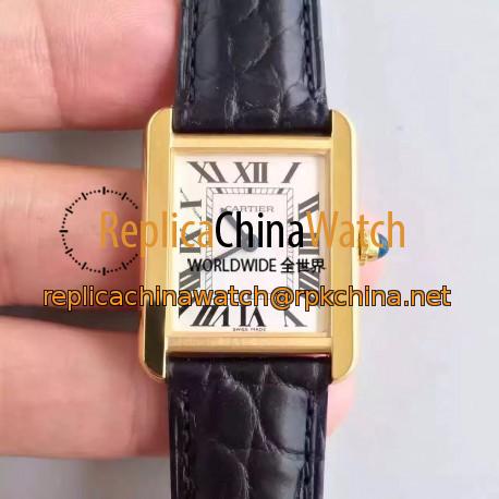 Replica Cartier Tank Solo Ladies W5200024 24MM x 31MM TW Yellow Gold White Dial Swiss Quartz