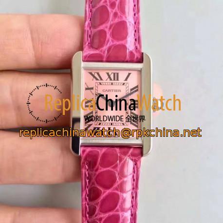 Replica Cartier Tank Solo Ladies W5200000 24MM x 31MM TW Stainless Steel  Pink Dial Swiss Quartz