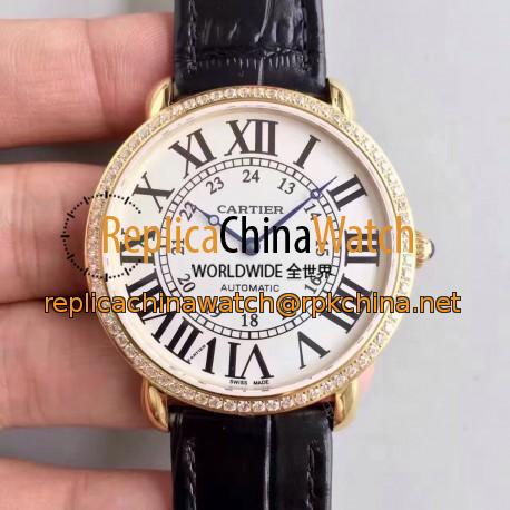 Replica Ronde Luis Cartier WR000451 36MM UT Yellow Gold & Diamonds White Dial Swiss 430MC