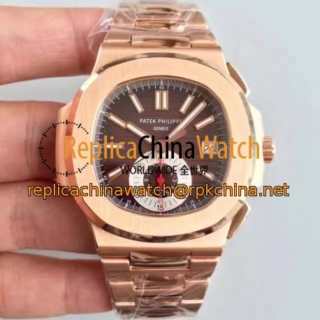 Replica Patek Philippe Nautilus Chronograph 5980R JF Rose Gold Brown Dial Swiss CH28-520C