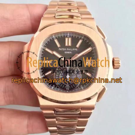 Replica Patek Philippe Nautilus Chronograph 5980R JF Rose Gold Black Dial Swiss CH28-520C