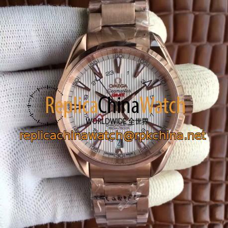 Replica Omega Seamaster Aqua Terra 150M GMT 231.50.43.22.02.001 43MM JH Rose Gold White Dial Swiss 8605