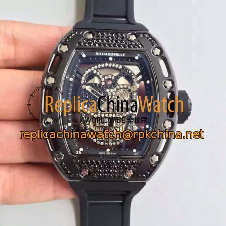 Replica Richard Mille RM052 SF PVD & Black Diamond Diamond Skull Dial M6T51