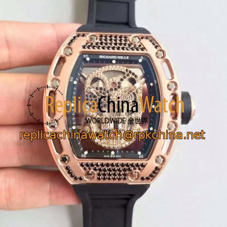 Replica Richard Mille RM052 SF Rose Gold & Black Diamond Diamond Skull Dial M6T51