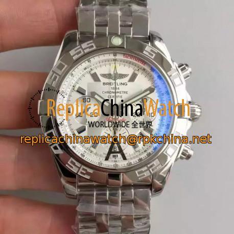 Replica Breitling Chronomat 44 AB011012|G684|375A JF Stainless Steel White Dial Swiss 7750