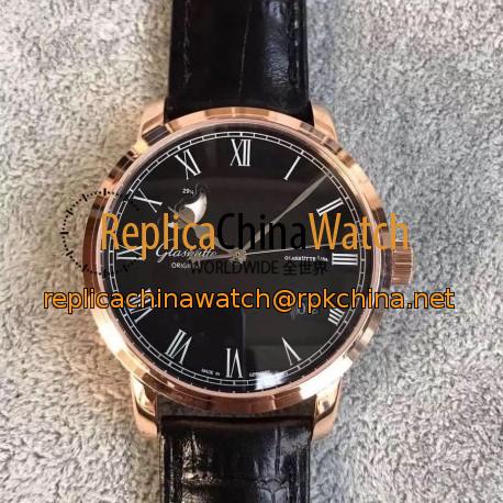 Replica Glashutte Senator Panorama Date Moon Phase 100-04-32-15-04 GF Rose Gold Black Dial Swiss 100-04