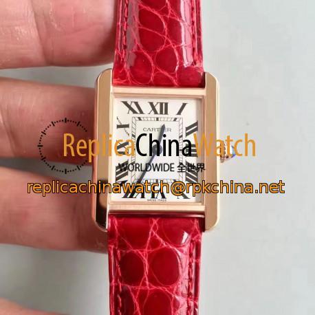 Replica Cartier Tank Solo Ladies W5200005 24MM x 31MM TW Rose Gold White Dial Swiss Quartz