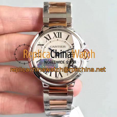 Replica Ballon Bleu De Cartier Ladies W6920033 36MM V6 Stainless Steel & Rose Gold Silver Dial M9015