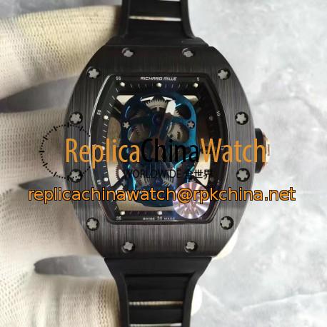 Replica Richard Mille RM052 KV Black Ceramic & Rose Gold Blue Skull Dial M6T51