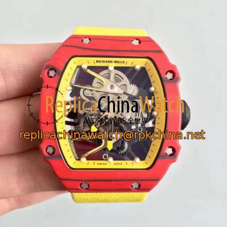 Replica Richard Mille RM27-02 KV Red Forged Carbon Yellow & Skeleton Dial M9015