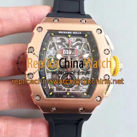 Replica Richard Mille RM011-03 KV V2 Rose Gold Black Skeleton Dial Swiss 7750