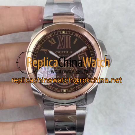 Replica Cartier Calibre de Cartier W7100036 42MM JF Stainless steel & Rose Gold Brown Dial Swiss Calibre 1904-PS MC